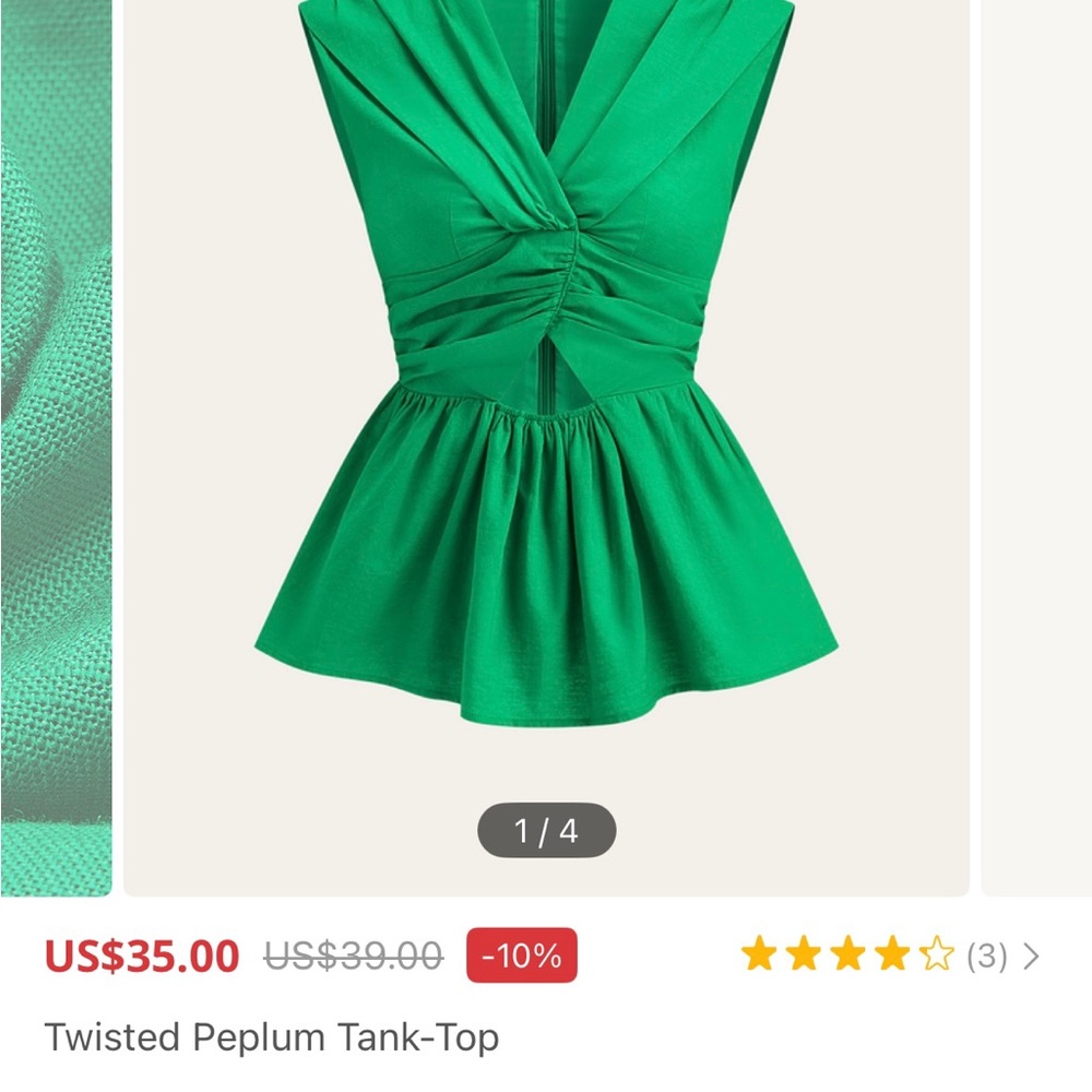 Commense Green Twisted Peplum Tank Top